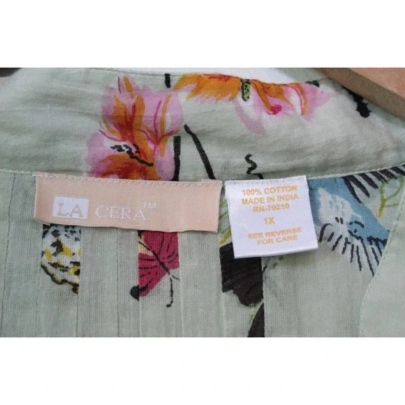 LA CERA Hummingbird Butterfly Print Dress Green Sundress Plus Size 1X H14855 - Picture 4 of 8